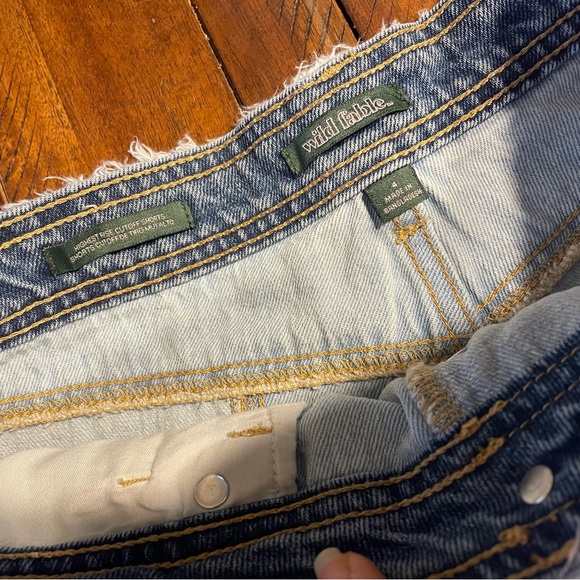 Patchwork Denim Shorts High Waisted Two Tone Raw Hem Festival - Picture 4 of 8